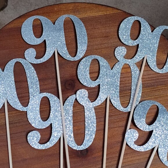90th birthday party supplies - banner, table scatters, cake picks - Picture 2 of 7